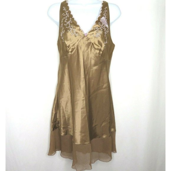 Vintage Inner Most Sears Knee Length Nightgown Embroidery Chiffon Accordion Hem - Picture 8 of 10